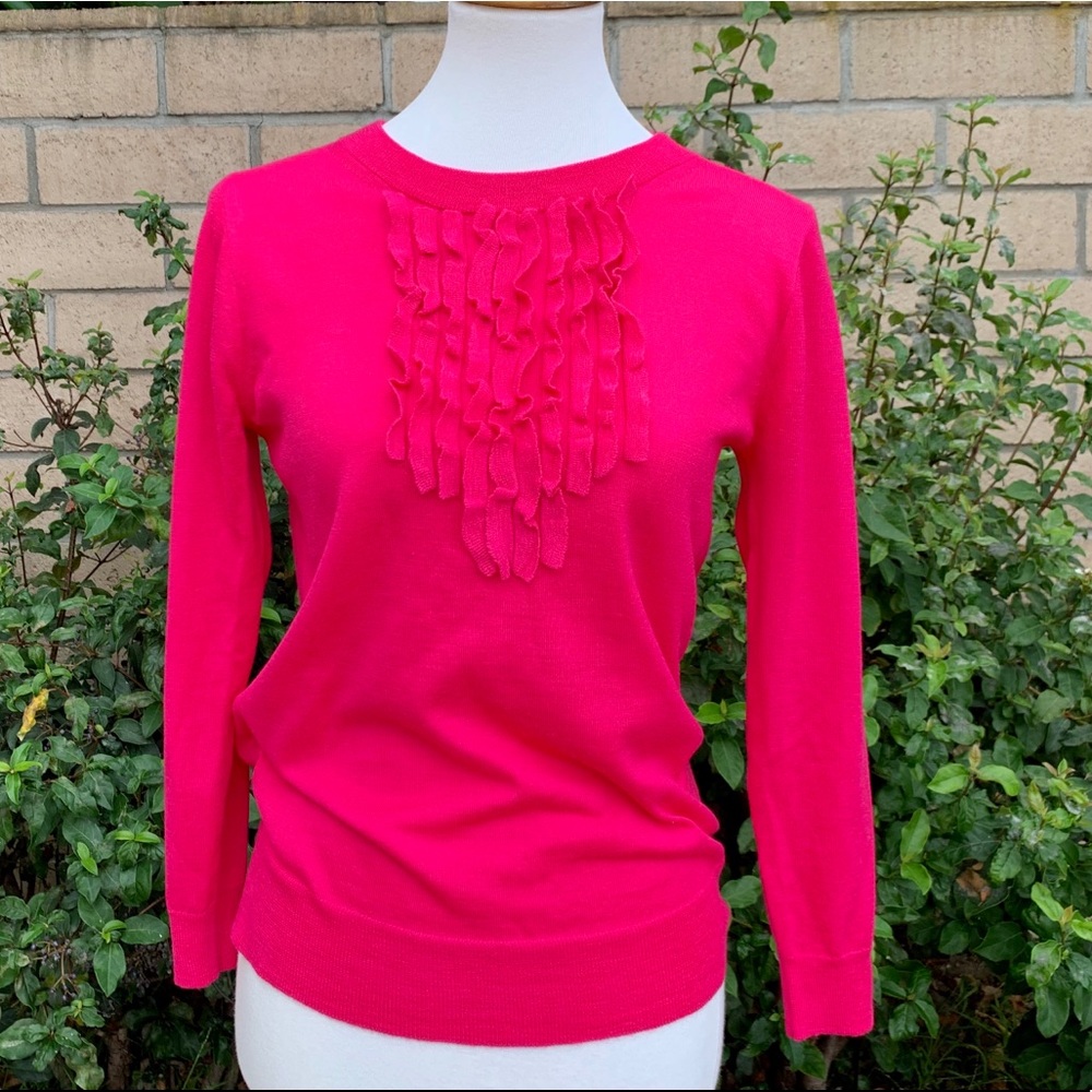 J Crew 3/4 Sleeve Ruffle Merino Wool Sweater Shirt